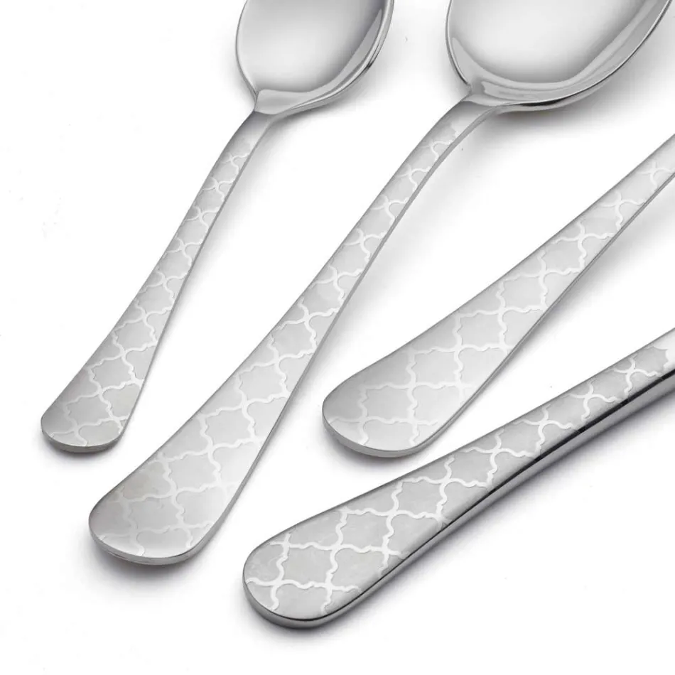 24 couverts en acier inoxydable avec décor laser Damas de design moderne - Tantasa Viadurini