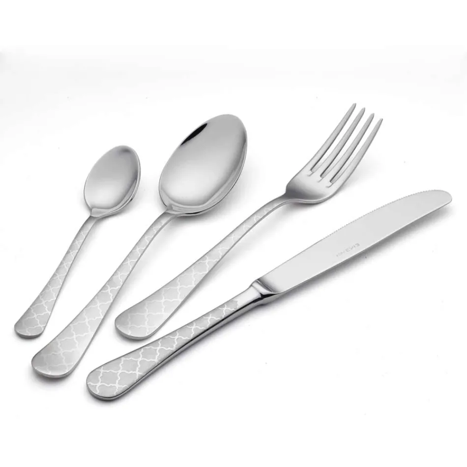 24 couverts en acier inoxydable avec décor laser Damas de design moderne - Tantasa Viadurini