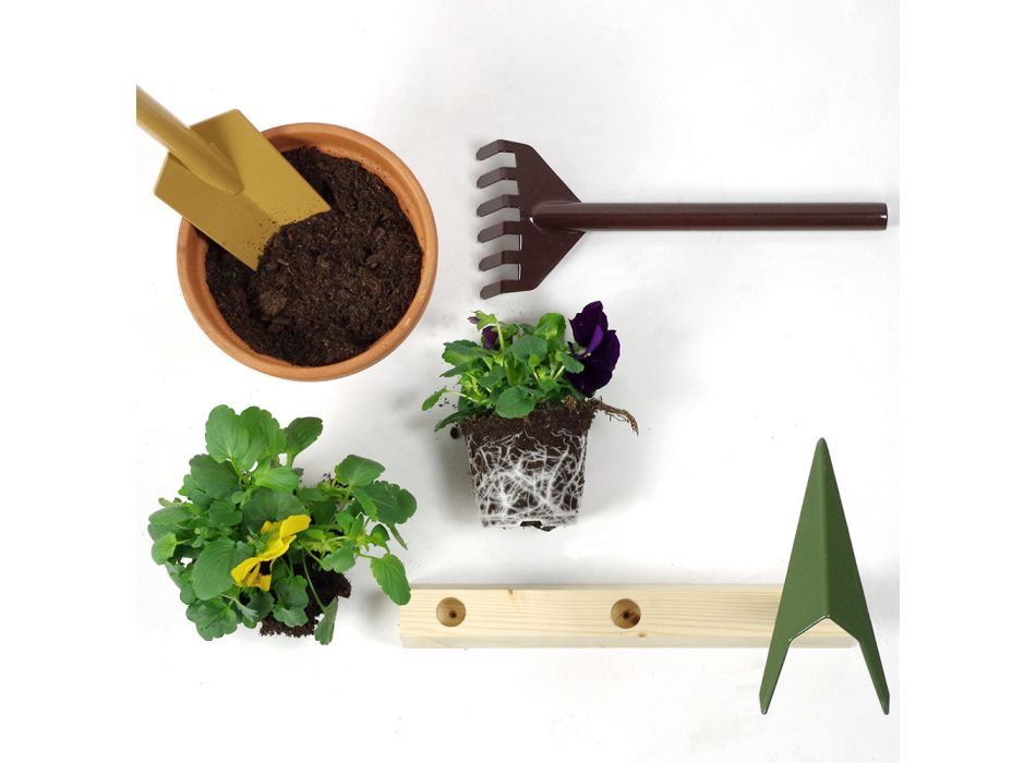 3 outils de jardinage en métal avec base en bois Made in Italy - Jardin Viadurini