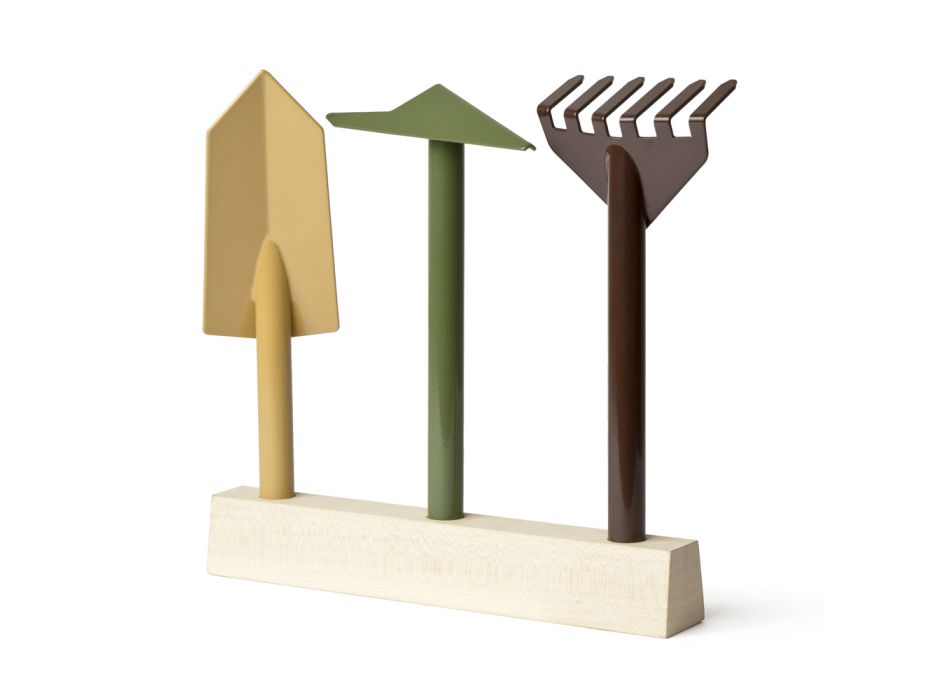 3 outils de jardinage en métal avec base en bois Made in Italy - Jardin