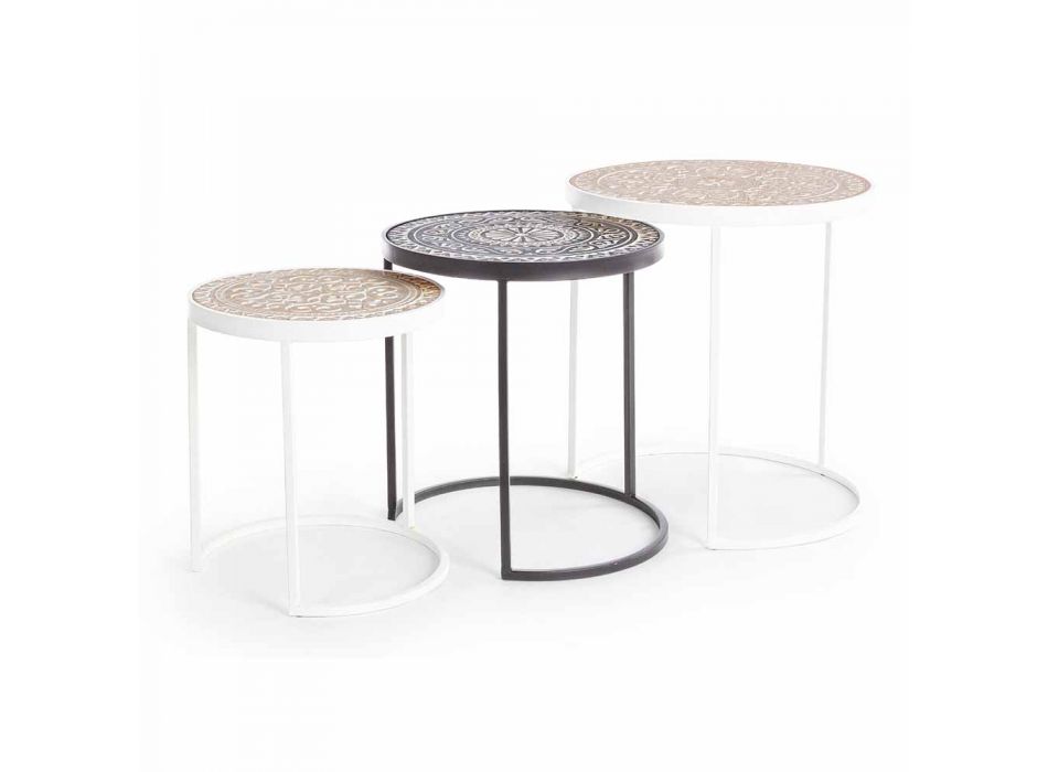 3 Tables Basses en Mdf avec Décorations Incrustées Homemotion - Mariam