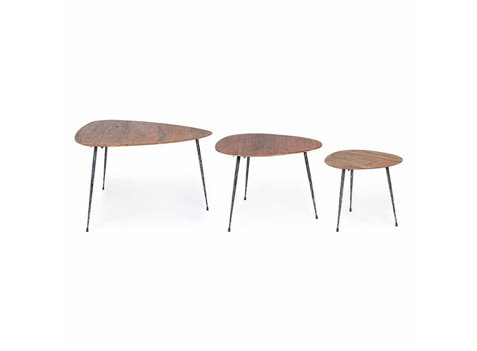 3 Tables Basses Modernes avec Plateau en Manguier Homemotion - Kalidi Viadurini