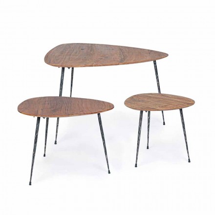 3 Tables Basses Modernes avec Plateau en Manguier Homemotion - Kalidi Viadurini