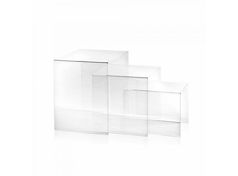 3 tables empilables transparentes conception Amalia, faite en Italie
