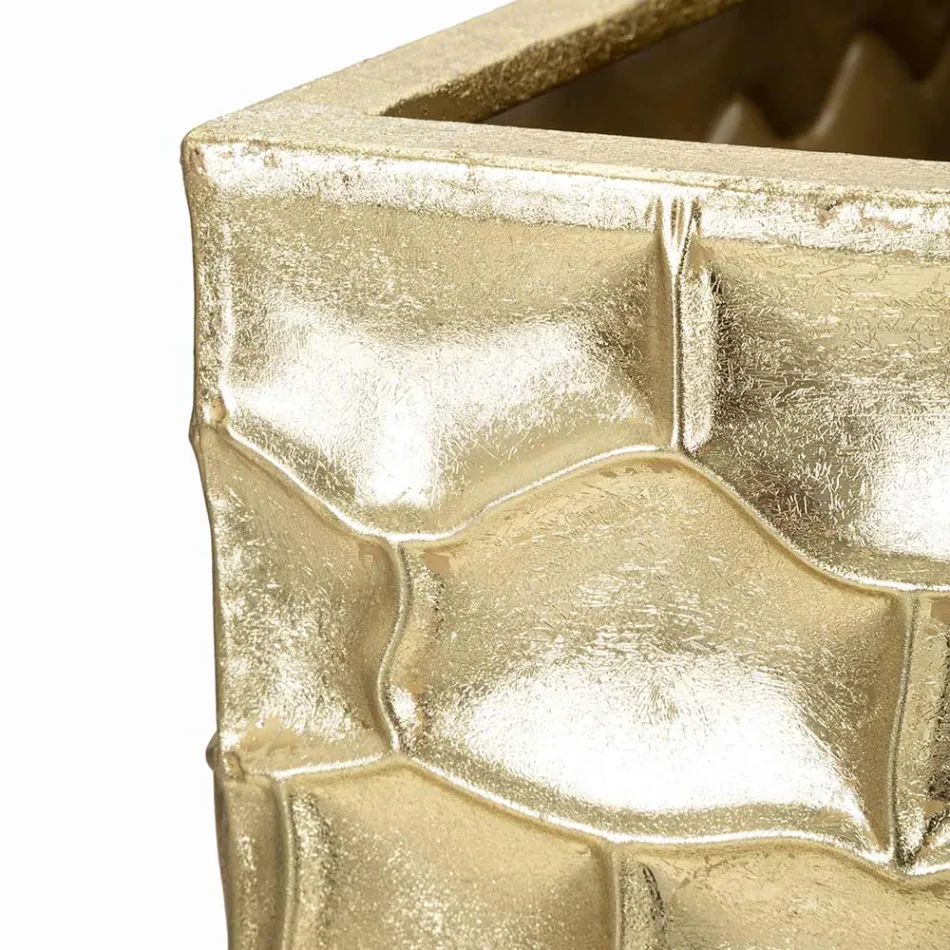 3 Vases Carrés en Fer Doré à Décors Irréguliers en Relief - Walter Viadurini