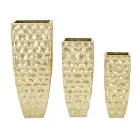 3 Vases Carrés en Fer Doré à Décors Irréguliers en Relief - Walter Viadurini