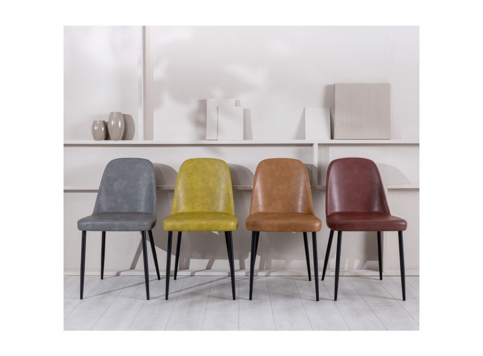 4 chaises d'intérieur au toucher doux de différentes couleurs et pieds en métal - Hugo Viadurini