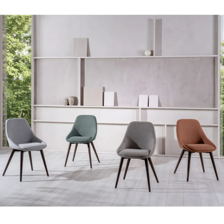 4 Chaises de Salon avec Assise en Tissu et Structure en Bois Massif - Passion Viadurini