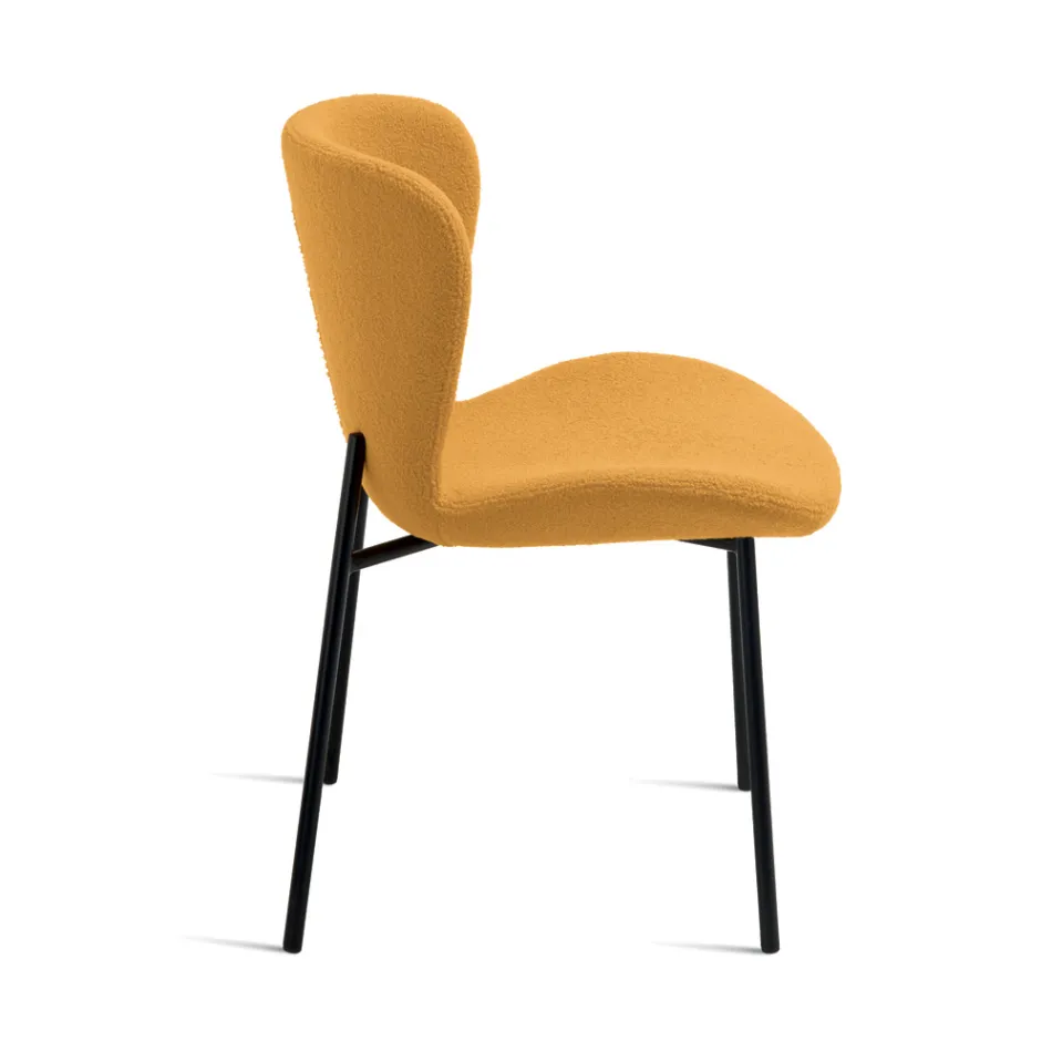 4 fauteuils rembourrés en tissu Bouclè et structure en métal noir - Tiziana Viadurini