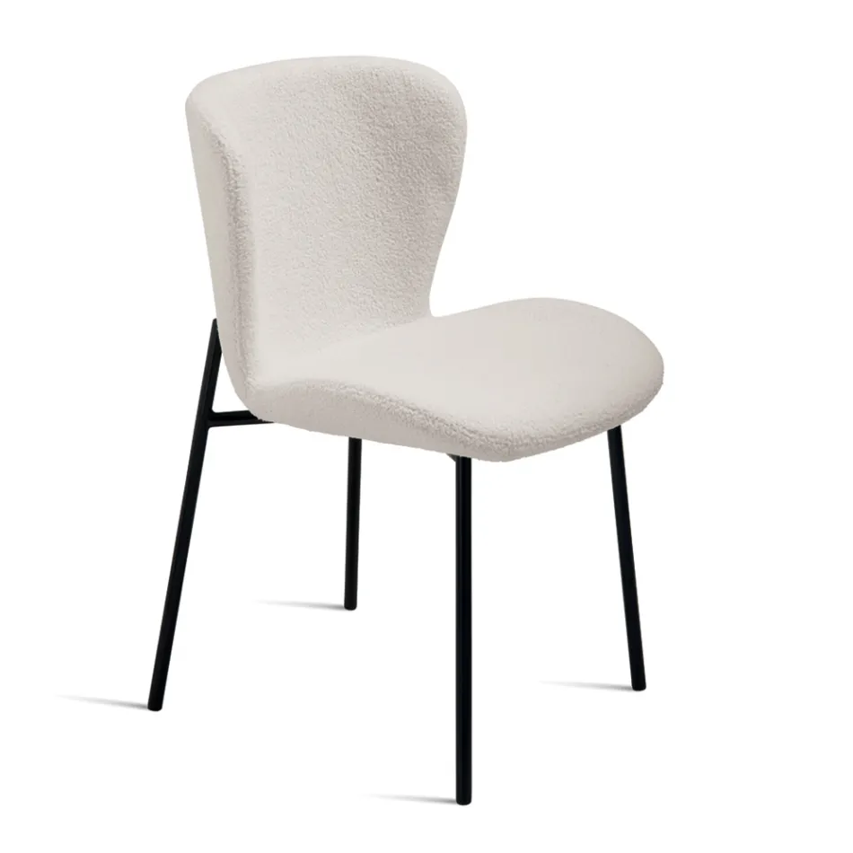 4 fauteuils rembourrés en tissu Bouclè et structure en métal noir - Tiziana Viadurini