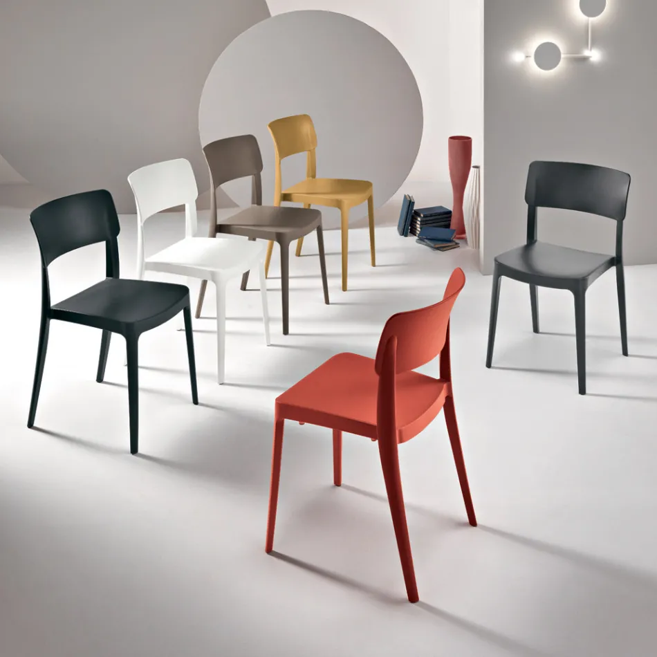 Lot de 4 chaises de salon empilables en polypropylène de différentes couleurs - Slancio Viadurini