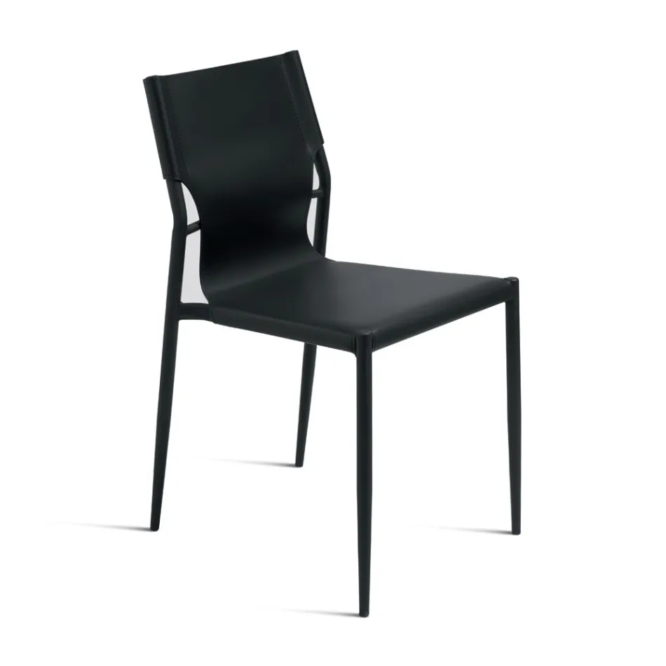 4 chaises en similicuir coloré et piètement en métal peint - Comédie Viadurini