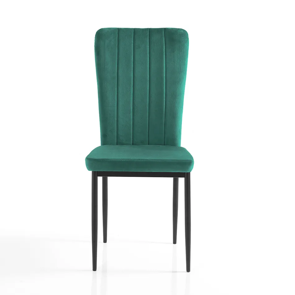 4 Chaises en Tissu Microfibre Effet Velours Vert et Métal Noir - Campania Viadurini
