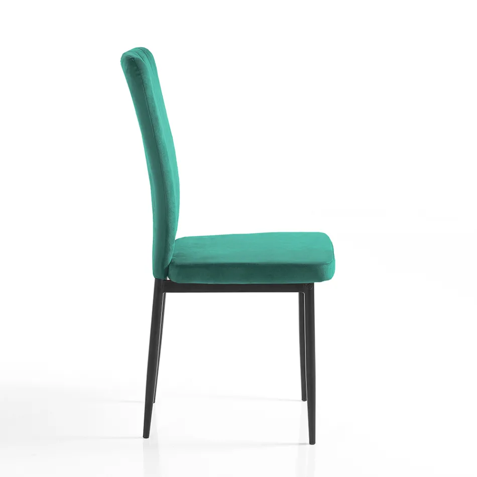 4 Chaises en Tissu Microfibre Effet Velours Vert et Métal Noir - Campania Viadurini