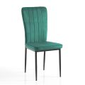 4 Chaises en Tissu Microfibre Effet Velours Vert et Métal Noir - Campania