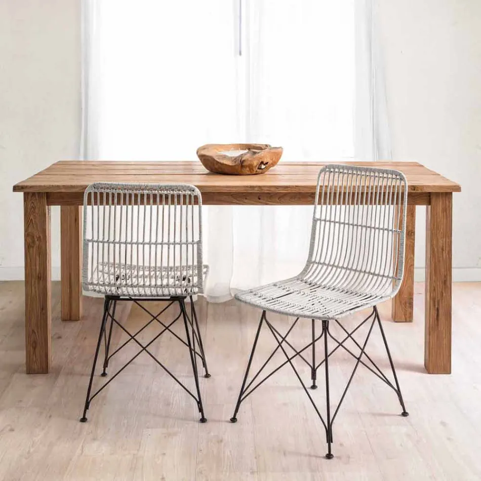 4 chaises de salle à manger en acier et tissage par Kubu Homemotion - Kendall Viadurini