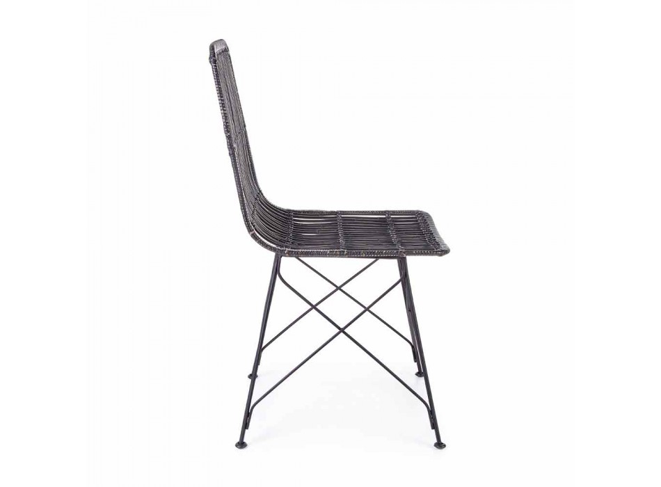 4 chaises de salle à manger en acier et tissage par Kubu Homemotion - Kendall Viadurini