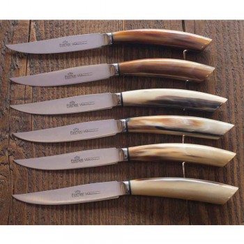 6 couteaux de cuisine artisanaux avec manche en corne de boeuf fabriqués en Italie - Marine