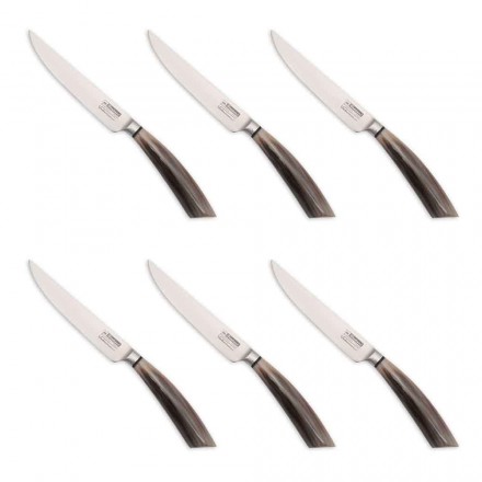 6 couteaux à steak fabriqués à la main en corne ou en bois fabriqués en Italie - Zuzana Viadurini