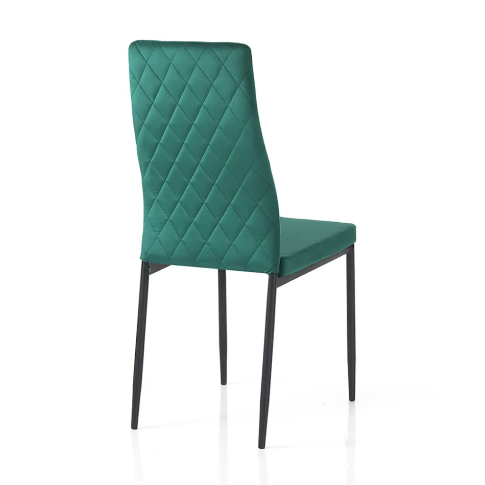 6 Chaises de Salon en Tissu Microfibre Effet Velours Vert - Calabria Viadurini