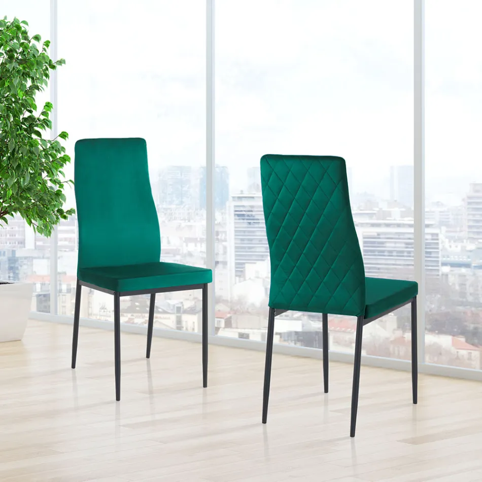 6 Chaises de Salon en Tissu Microfibre Effet Velours Vert - Calabria Viadurini