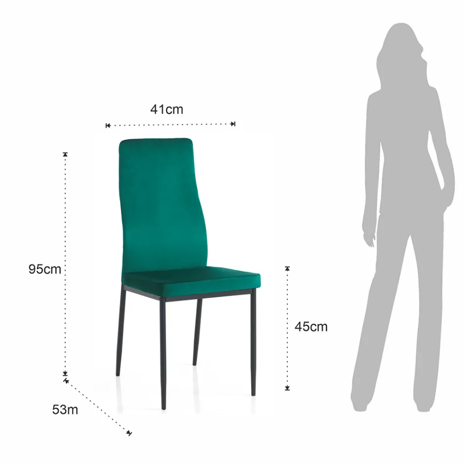 6 Chaises de Salon en Tissu Microfibre Effet Velours Vert - Calabria Viadurini