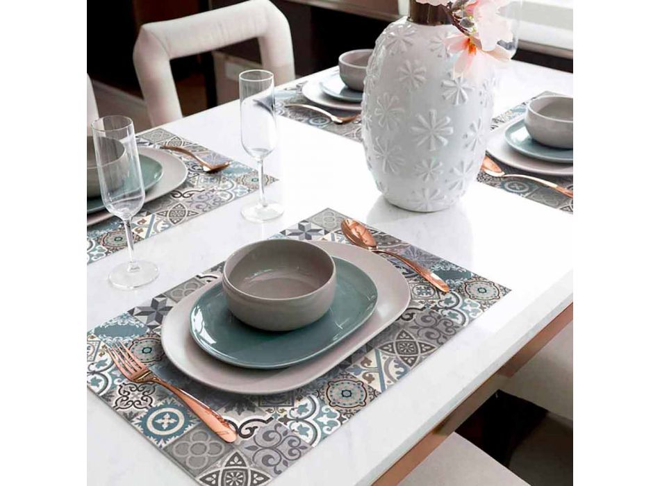 6 sets de table américains lavables en pvc et polyester à motifs - Belita Viadurini