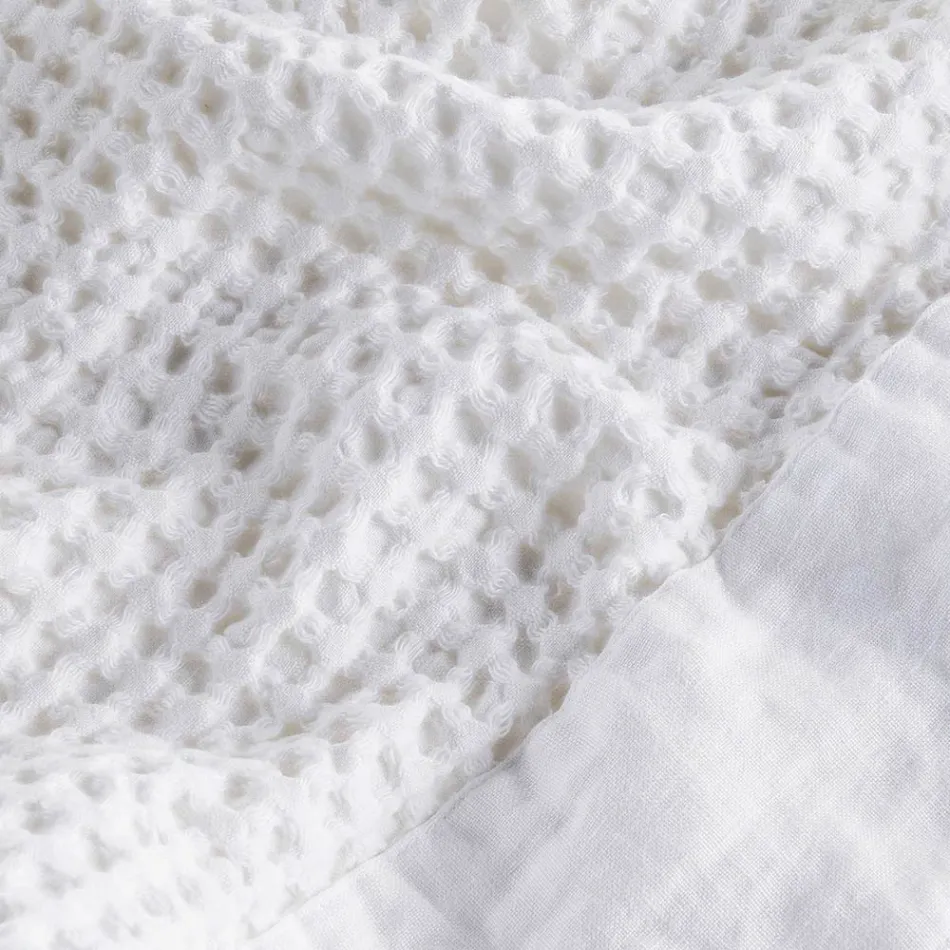 Peignoir à capuche en coton nid d'abeille avec volant en lin - Peluche Viadurini