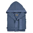 Peignoir à capuche en coton nid d'abeille avec volant en lin - Peluche Viadurini