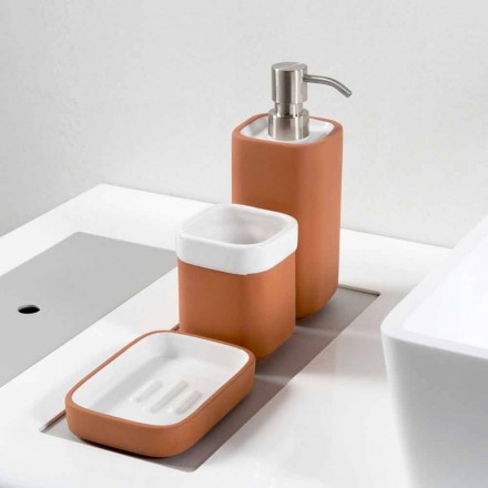 Accessoires de salle de bain autoportants en terre cuite et céramique blanche - Terracotta Viadurini