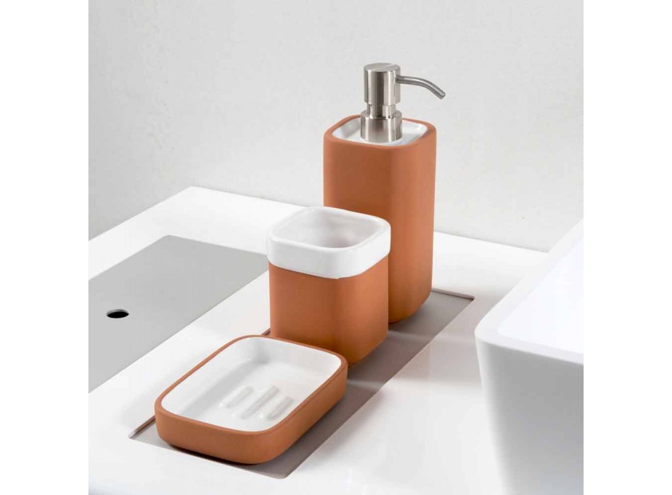 Accessoires de salle de bain autoportants en terre cuite et céramique blanche - Terracotta