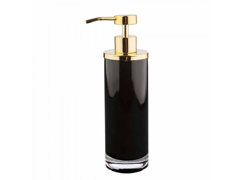 Accessoires de salle de bain sur pied en verre noir et métal doré brillant - Noir
