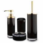 Accessoires de salle de bain sur pied en verre noir et métal doré brillant - Noir Viadurini