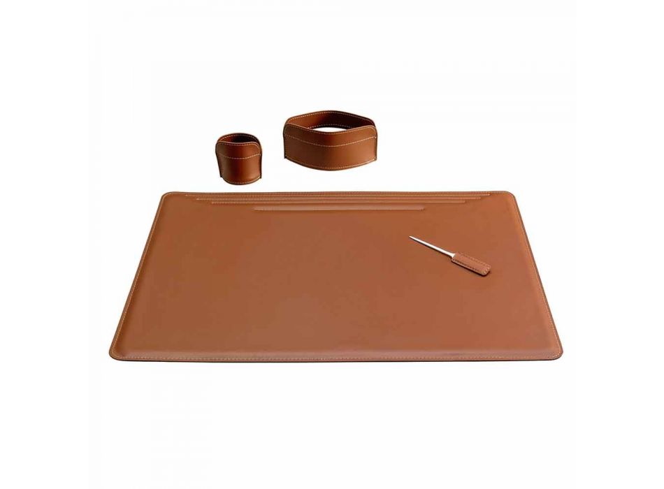 Accessoires de bureau en cuir régénéré 4 pièces Made in Italy - Ebe Viadurini