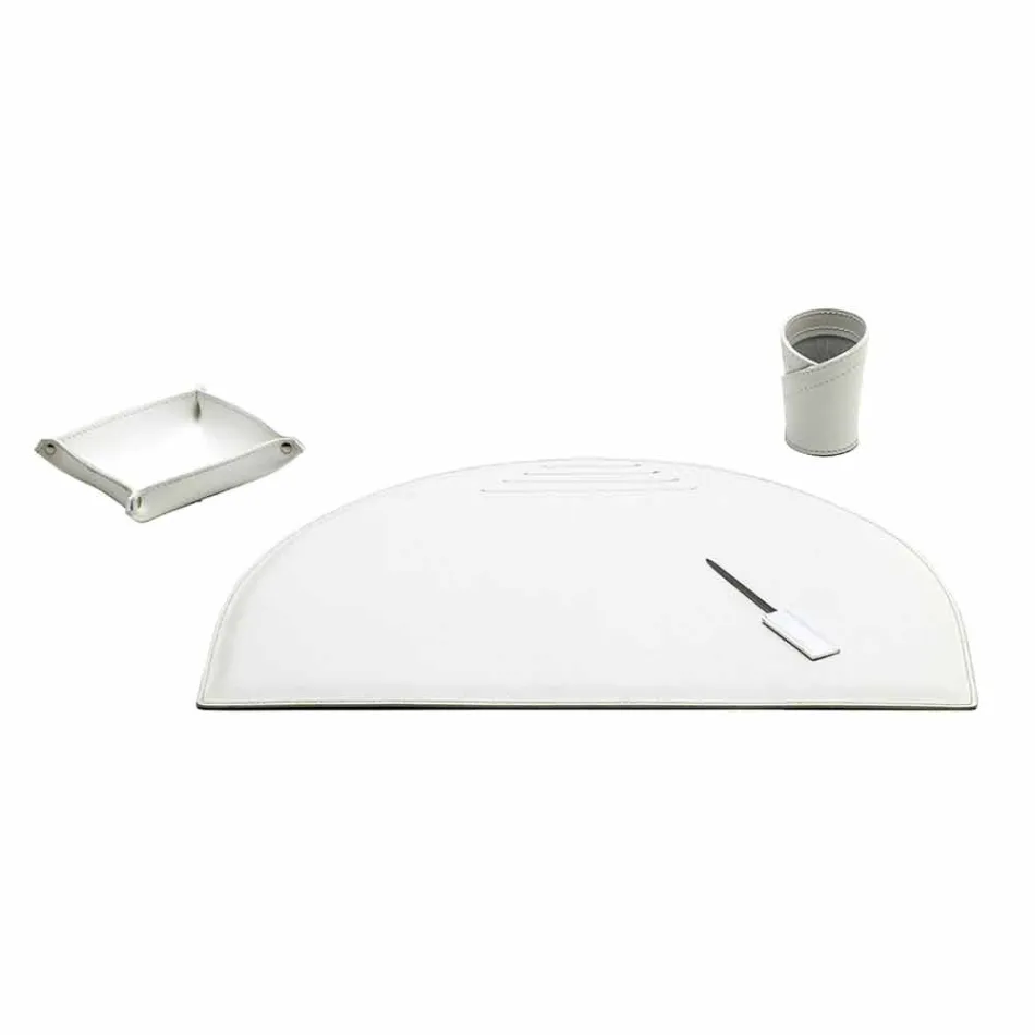 Accessoires de bureau en cuir régénéré 4 pièces Made in Italy - Medea Viadurini