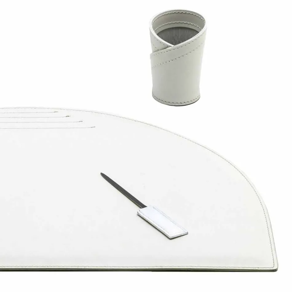 Accessoires de bureau en cuir régénéré 4 pièces Made in Italy - Medea Viadurini