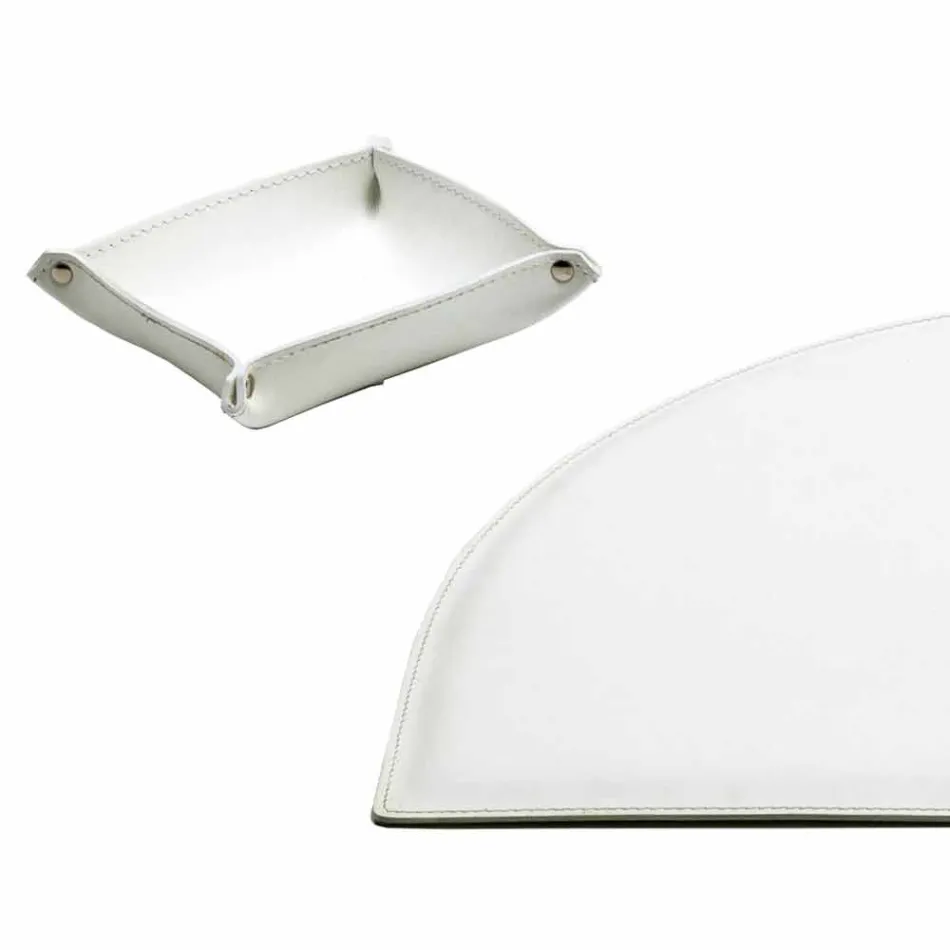 Accessoires de bureau en cuir régénéré 4 pièces Made in Italy - Medea Viadurini