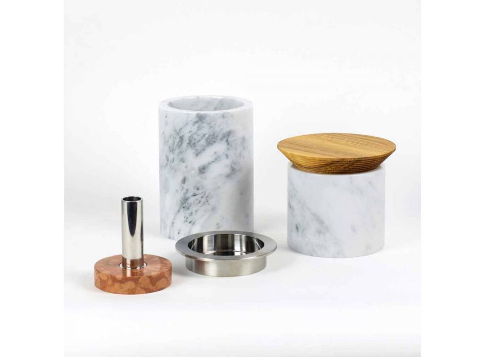 Accessoires gain de place pour ustensiles de cuisine en marbre, bois et acier - Astoria Viadurini