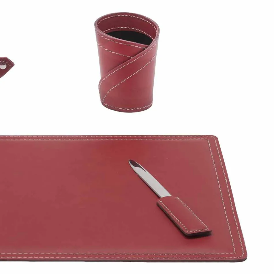 Accessoires Bureau 4 Pièces en Cuir Régénéré Fabriqué en Italie - Ascanio Viadurini