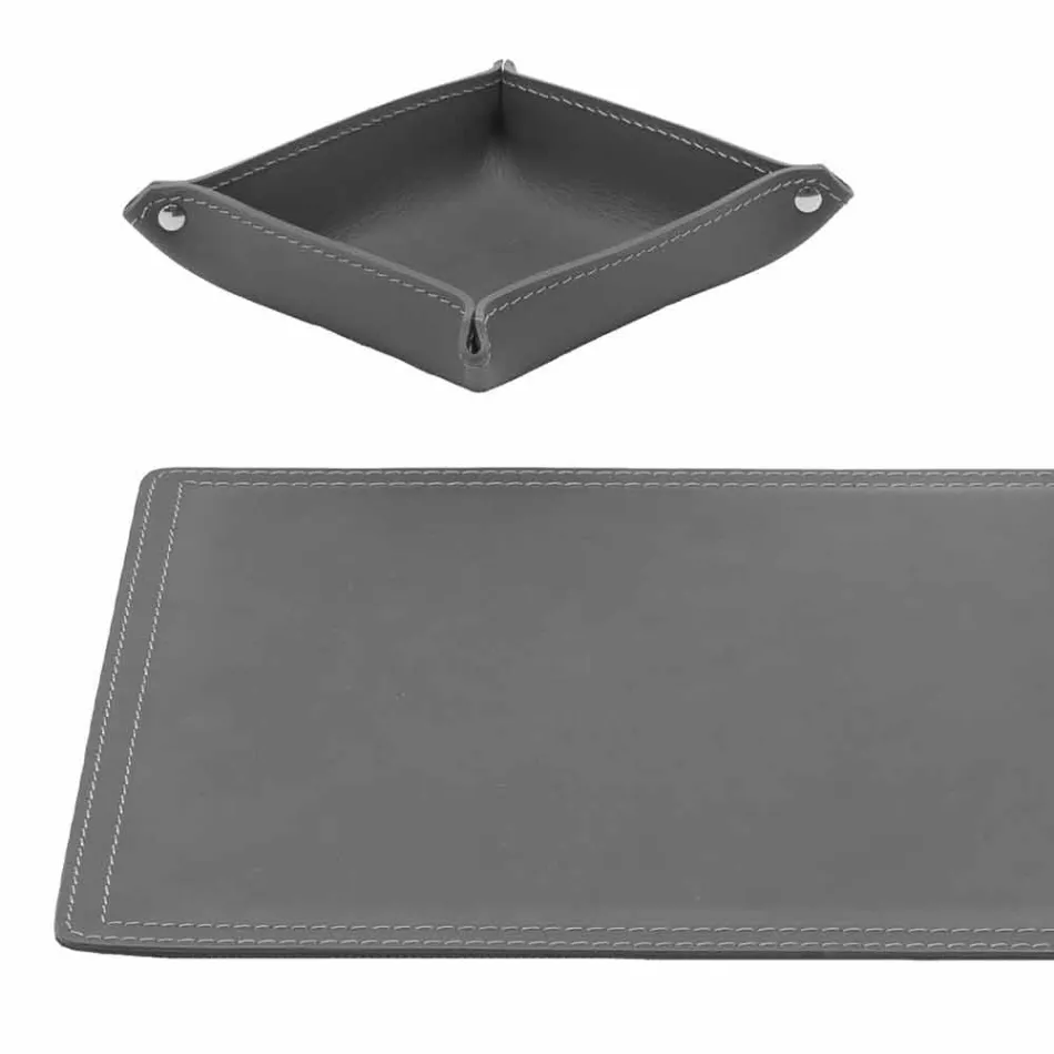 Accessoires Bureau 4 Pièces en Cuir Régénéré Fabriqué en Italie - Ascanio Viadurini