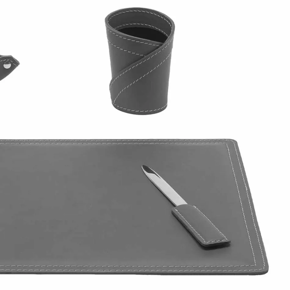 Accessoires Bureau 4 Pièces en Cuir Régénéré Fabriqué en Italie - Ascanio Viadurini