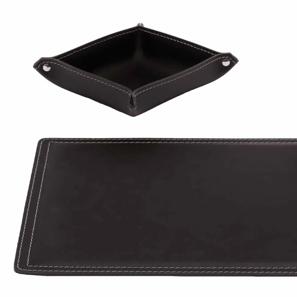 Accessoires Bureau 4 Pièces en Cuir Régénéré Fabriqué en Italie - Ascanio Viadurini