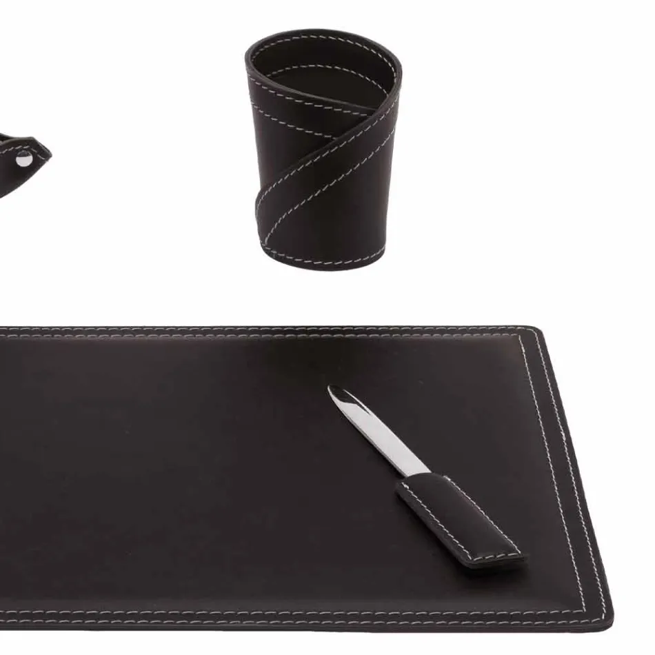 Accessoires Bureau 4 Pièces en Cuir Régénéré Fabriqué en Italie - Ascanio Viadurini