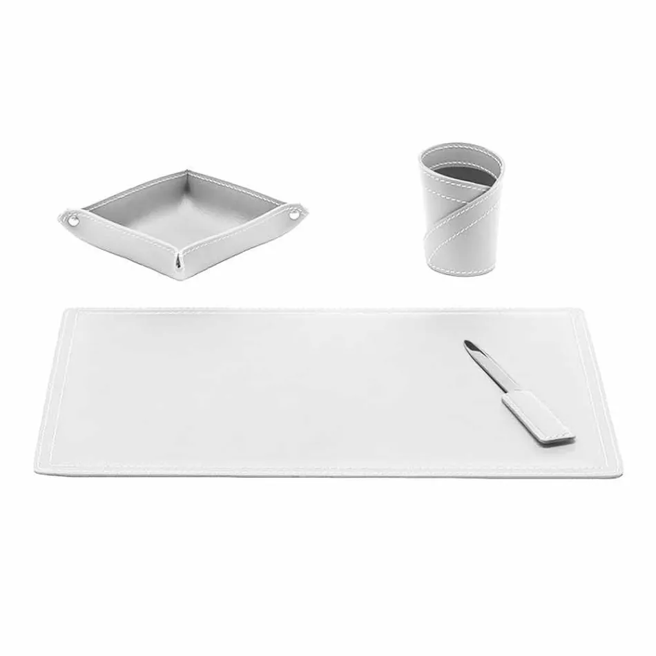 Accessoires Bureau 4 Pièces en Cuir Régénéré Fabriqué en Italie - Ascanio Viadurini