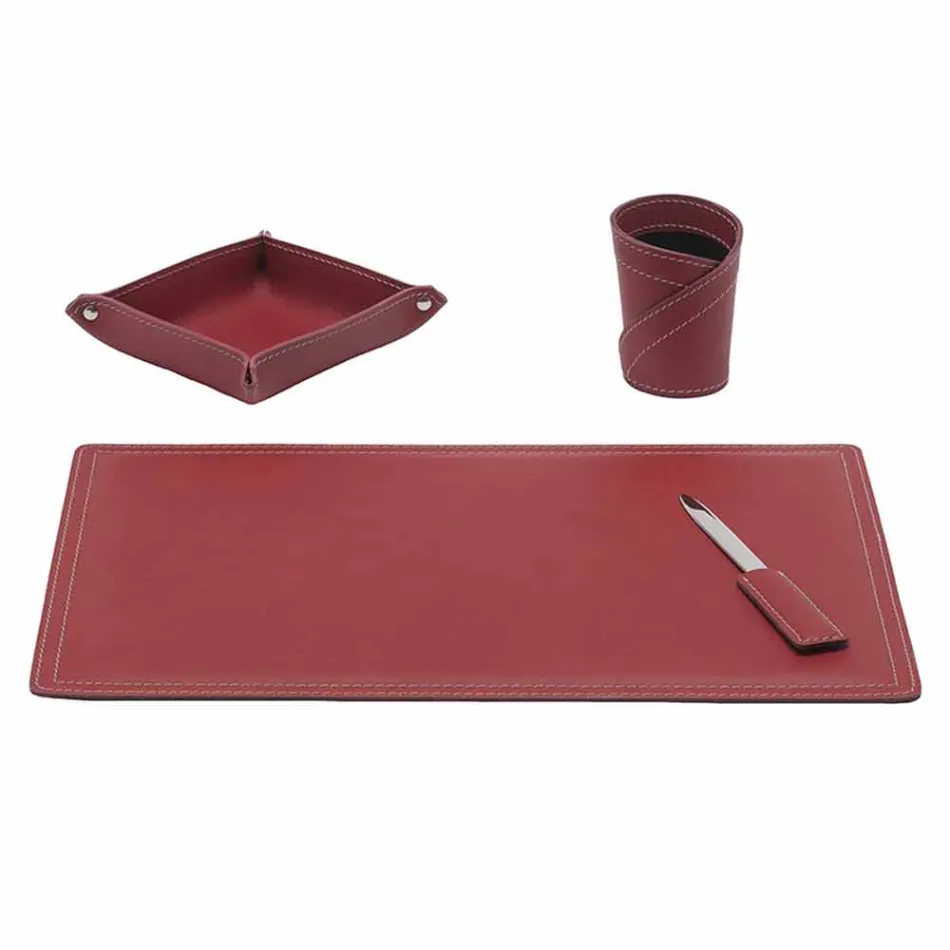 Accessoires Bureau 4 Pièces en Cuir Régénéré Fabriqué en Italie - Ascanio Viadurini