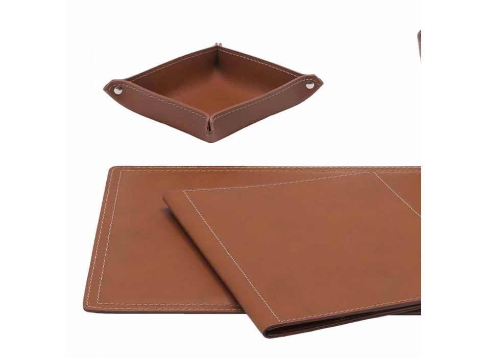 Accessoires Bureau 5 pièces en cuir régénéré fabriqué en Italie - Ascanio Viadurini
