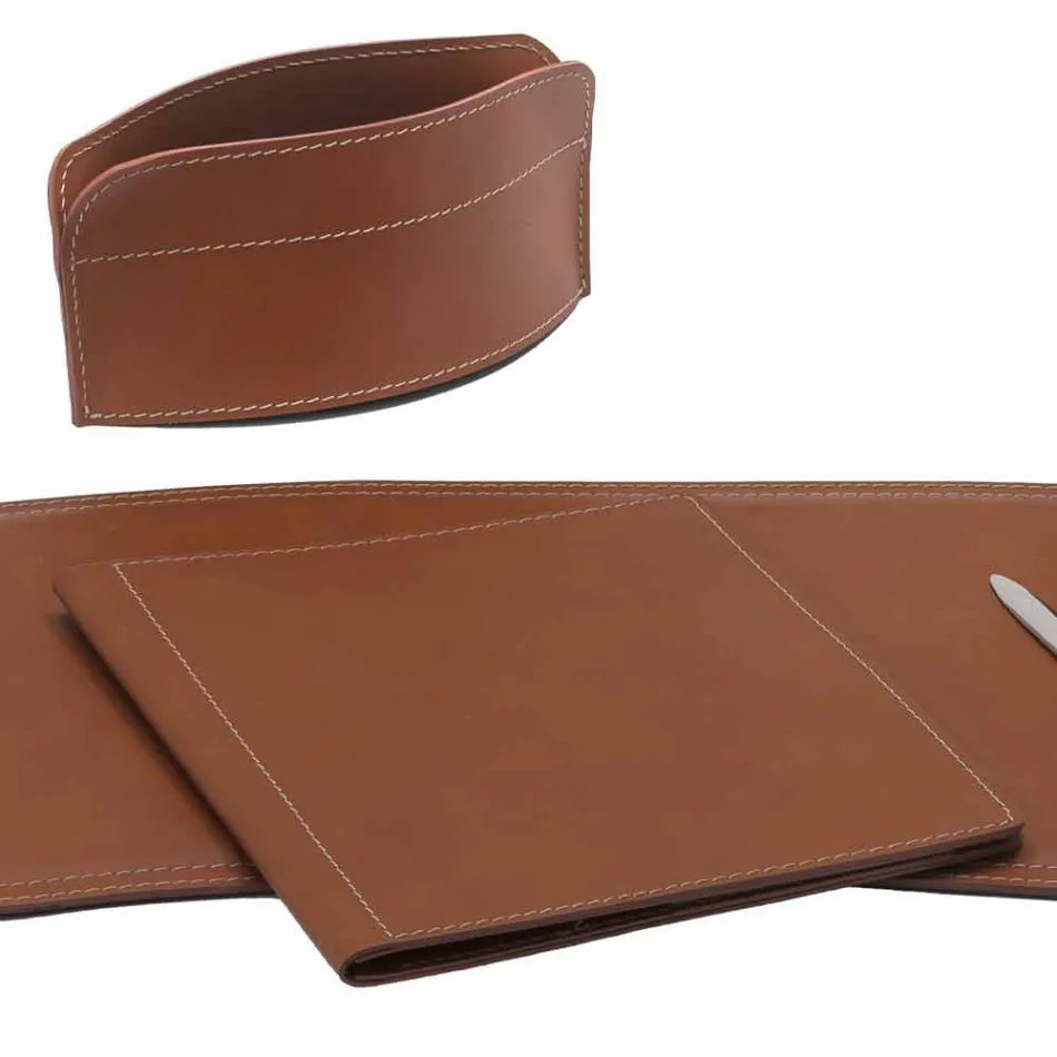 Accessoires Bureau 5 pièces en cuir régénéré Made in Italy - Brando Viadurini