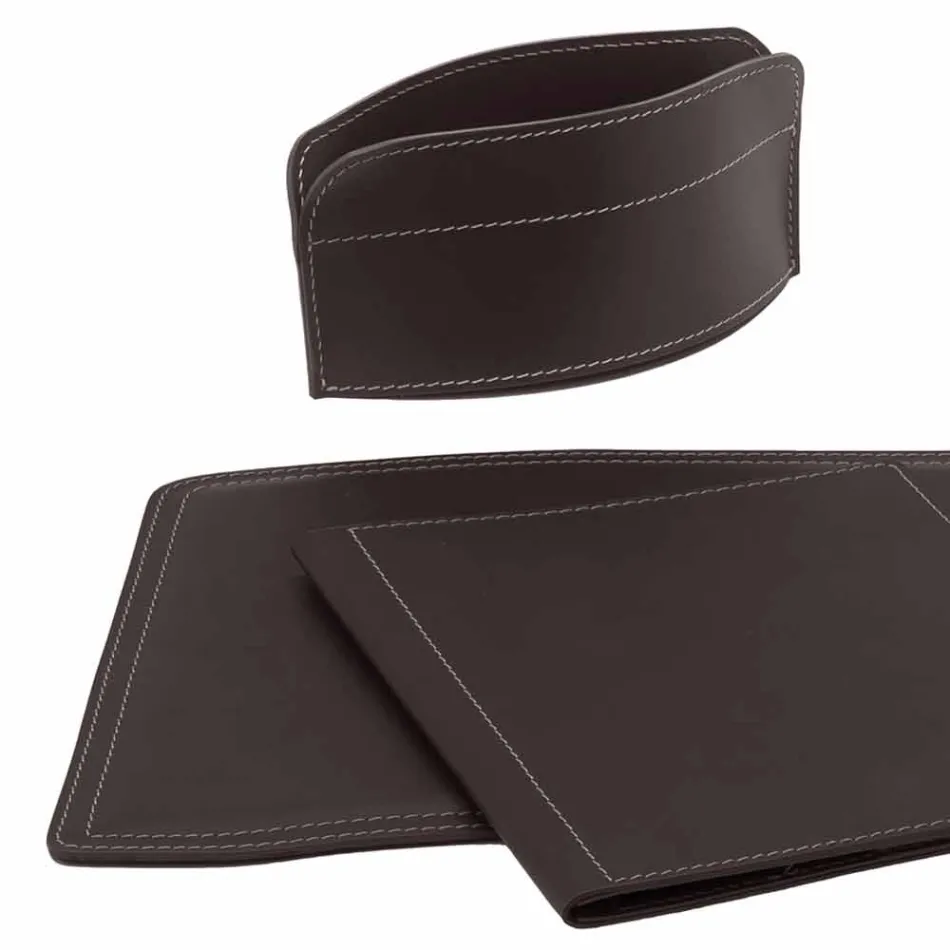 Accessoires Bureau 5 pièces en cuir régénéré Made in Italy - Brando Viadurini