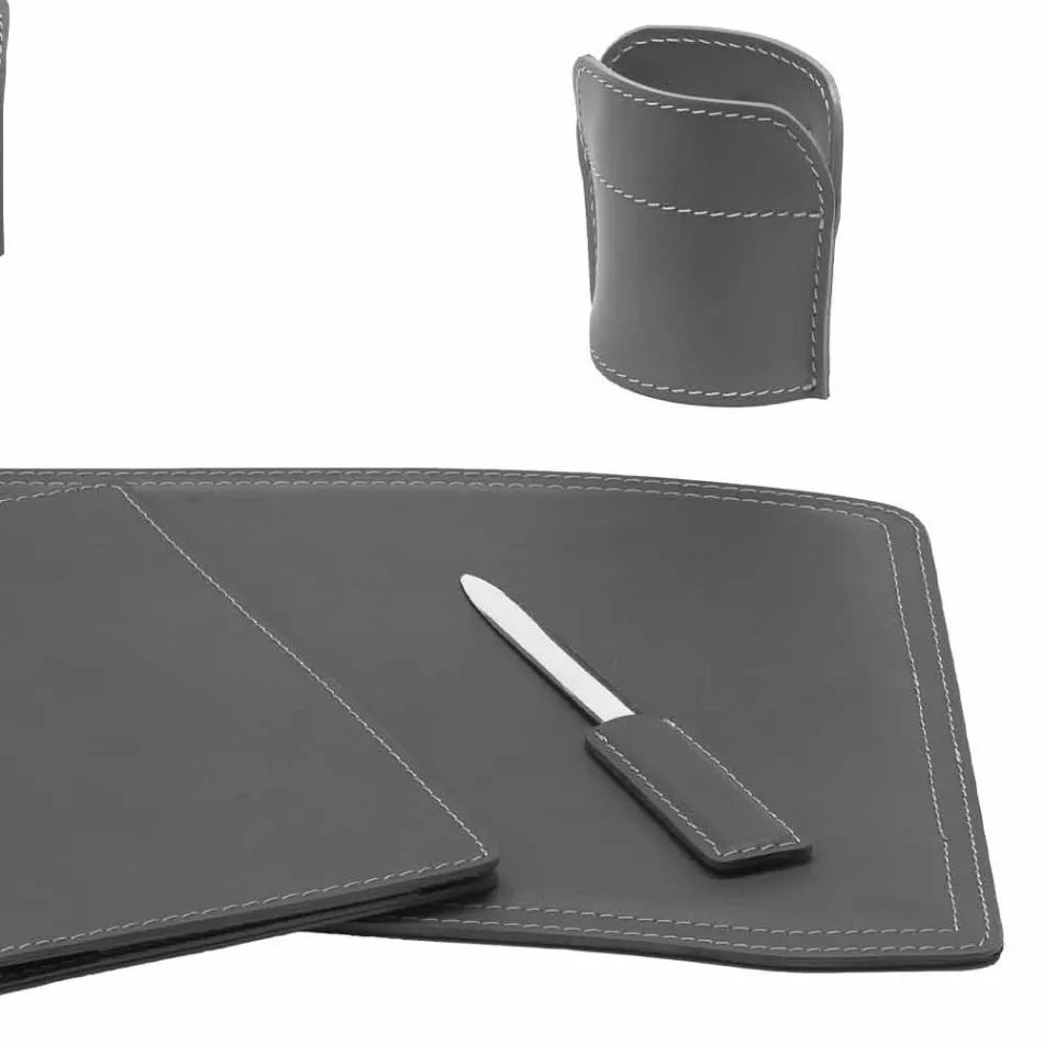 Accessoires Bureau 5 pièces en cuir régénéré Made in Italy - Brando Viadurini