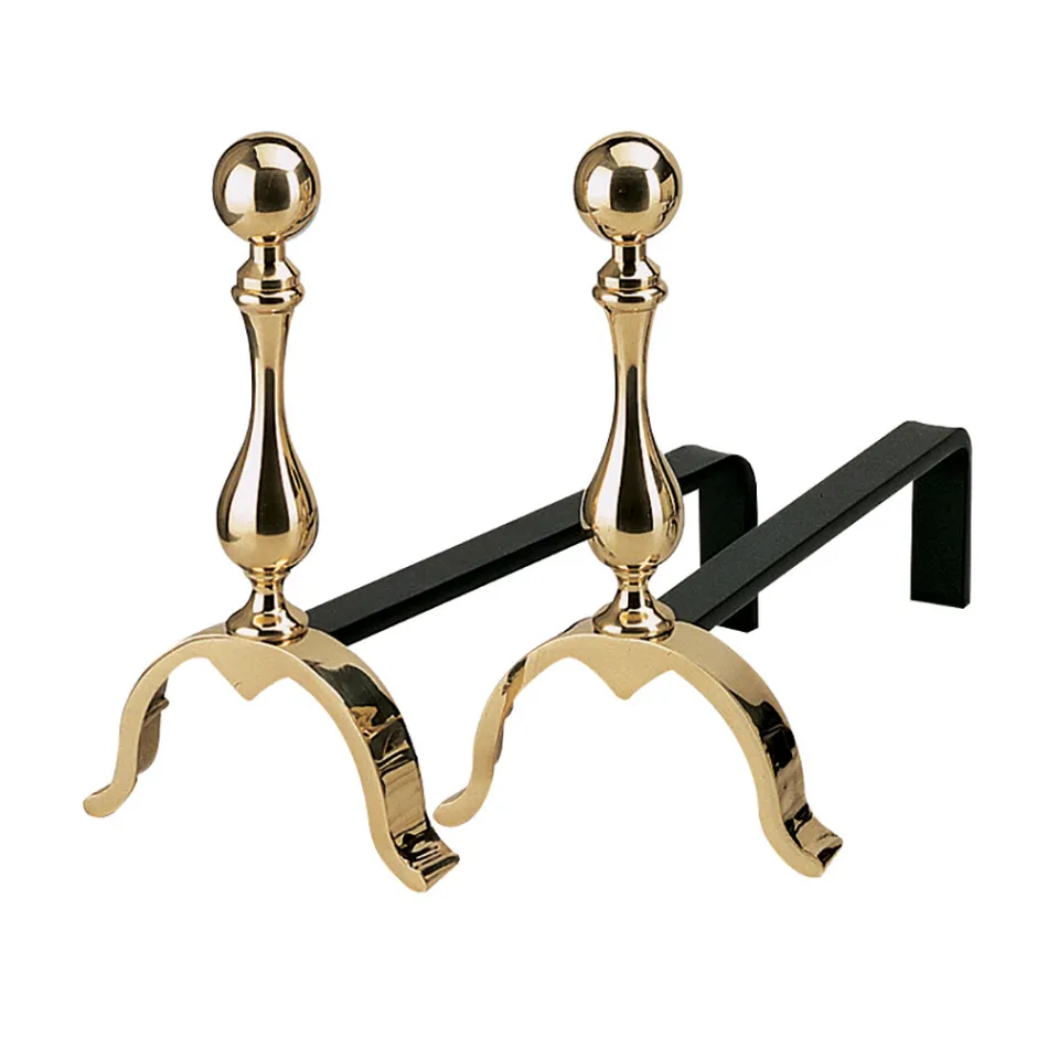 Chenets de cheminée en laiton hauteur 32 cm Made in Italy - Ours Viadurini